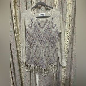 5/$35 Back In The Saddle Sweater Fringe Boho Western Pullover Size Medium